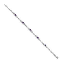 14k White Gold Complete Diamond and Oval Amethyst Heart Design 7 inch Bracelet