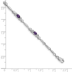 14k White Gold Complete Diamond and Oval Amethyst Heart Design 7 inch Bracelet