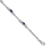 14k White Gold Complete Diamond and Oval Amethyst Heart Design 7 inch Bracelet