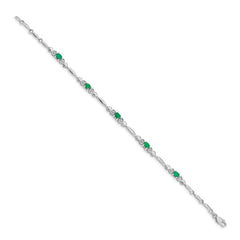 14k White Gold Complete Diamond and Oval Emerald Heart Design 7 inch Bracelet