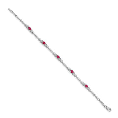 14k White Gold Complete Diamond and Oval Ruby Heart Design 7 inch Bracelet
