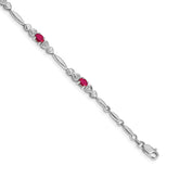 14k White Gold Complete Diamond and Oval Ruby Heart Design 7 inch Bracelet