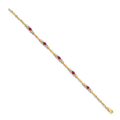 14k Complete Diamond and Oval Ruby Heart Design 7 inch Bracelet