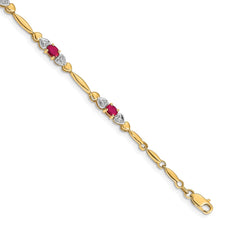 14k Complete Diamond and Oval Ruby Heart Design 7 inch Bracelet