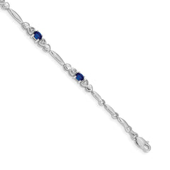 14k White Gold Complete Diamond and Oval Sapphire Heart Design 7 inch Bracelet