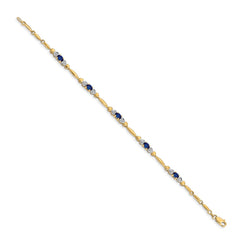 14k Complete Diamond and Oval Sapphire Heart Design 7 inch Bracelet