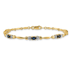 14k Complete Diamond and Oval Sapphire Heart Design 7 inch Bracelet