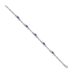 14k White Gold Complete Diamond and Oval Tanzanite Heart Design 7 inch Bracelet