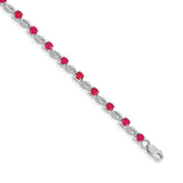 14k White Gold Complete Round Ruby Fancy Link 7 inch Bracelet