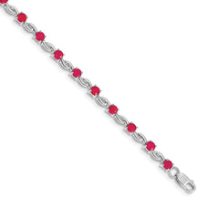 14k White Gold Complete Round Ruby Fancy Link 7 inch Bracelet