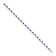14k White Gold Complete Round Sapphire Fancy Link 7 inch Bracelet