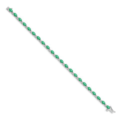 14k White Gold Complete Diamond and Oval Emerald 7 inch Bracelet