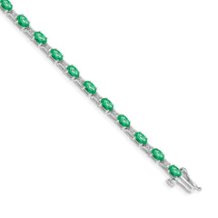 14k White Gold Complete Diamond and Oval Emerald 7 inch Bracelet