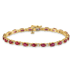 14k Complete Diamond and Oval Ruby 7 inch Bracelet