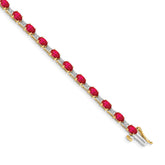14k Complete Diamond and Oval Ruby 7 inch Bracelet