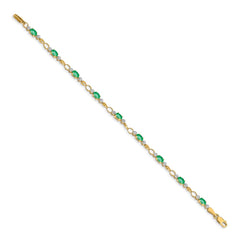 14k Complete Diamond and Oval Emerald Open Link 7 inch Bracelet
