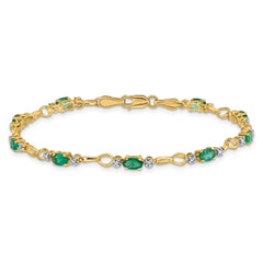 14k Complete Diamond and Oval Emerald Open Link 7 inch Bracelet