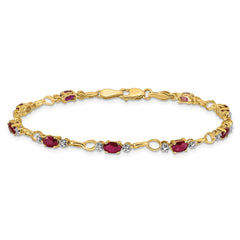 14k Complete Diamond and Oval Ruby Open Link 7 inch Bracelet