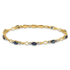 14k Complete Diamond and Oval Sapphire Open Link 7 inch Bracelet