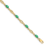 14k White Gold Complete Diamond and Oval Emerald 7.25 inch Bracelet