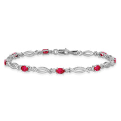 14k White Gold Complete Diamond and Oval Ruby 7.25 inch Bracelet - 2