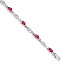 14k White Gold Complete Diamond and Oval Ruby 7.25 inch Bracelet - 2