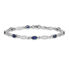 14k White Gold Complete Diamond and Oval Sapphire 7.25 inch Bracelet - 2