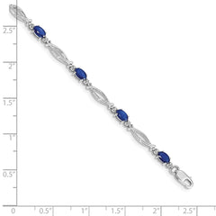14k White Gold Complete Diamond and Oval Sapphire 7.25 inch Bracelet - 2
