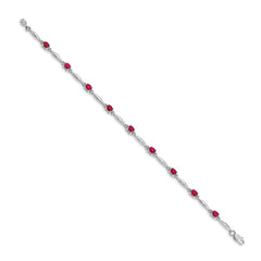 14k White Gold Complete Diamond and Oval Ruby 7.25 inch Bracelet