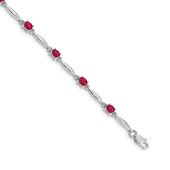 14k White Gold Complete Diamond and Oval Ruby 7.25 inch Bracelet
