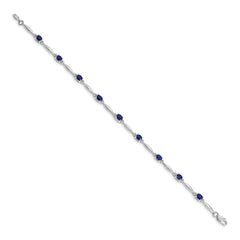 14k White Gold Complete Diamond and Oval Sapphire 7.25 inch Bracelet