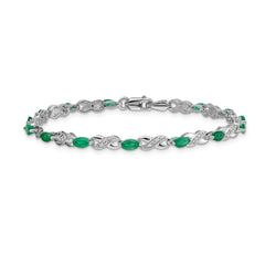 14k White Gold Complete Diamond and Oval Emerald Infinity 7.25 inch Bracelet