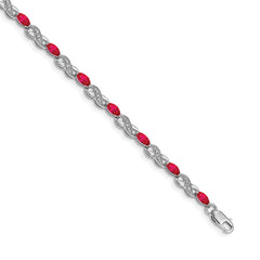 14k White Gold Complete Diamond and Oval Ruby Infinity 7.25 inch Bracelet