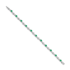 14k White Gold Complete Diamond and Round Emerald 7 inch Bracelet