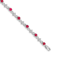 14k White Gold Complete Diamond and Round Ruby 7 inch Bracelet