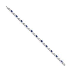 14k White Gold Complete Diamond and Round Sapphire 7 inch Bracelet