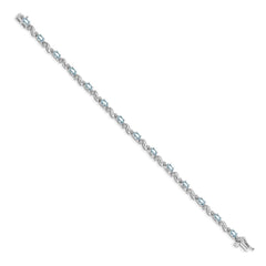 14k White Gold Complete Diamond and Oval Aquamarine Curved Link 7 inch Bracelet