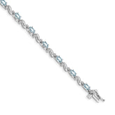14k White Gold Complete Diamond and Oval Aquamarine Curved Link 7 inch Bracelet