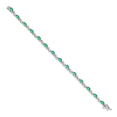 14k White Gold Complete Diamond and Oval Emerald Curved Link 7 inch Bracelet