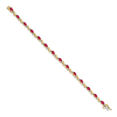 14k Complete Diamond and Oval Ruby Curved Link 7 inch Bracelet