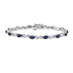 14k White Gold Complete Diamond and Oval Sapphire Curved Link 7 inch Bracelet