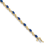 14k Complete Diamond and Oval Sapphire Curved Link 7 inch Bracelet