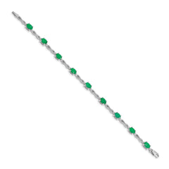 14k White Gold Complete Diamond and Oval Emerald Infinity 7 inch Bracelet