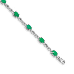 14k White Gold Complete Diamond and Oval Emerald Infinity 7 inch Bracelet