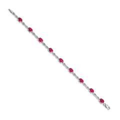 14k White Gold Complete Diamond and Oval Ruby Infinity 7 inch Bracelet