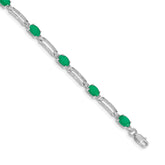 14k White Gold Complete Diamond and Oval Emerald Paperclip Link 7.25 inch Bracelet
