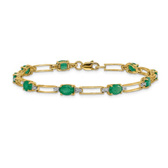 14k Complete Diamond and Oval Emerald Paperclip Link 7.25 inch Bracelet