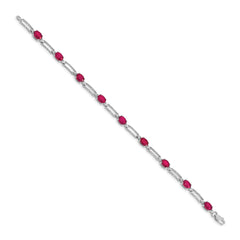 14k White Gold Complete Diamond and Oval Ruby Paperclip Link 7.25 inch Bracelet
