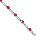 14k White Gold Complete Diamond and Oval Ruby Paperclip Link 7.25 inch Bracelet