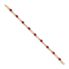14k Complete Diamond and Oval Ruby Paperclip Link 7.25 inch Bracelet